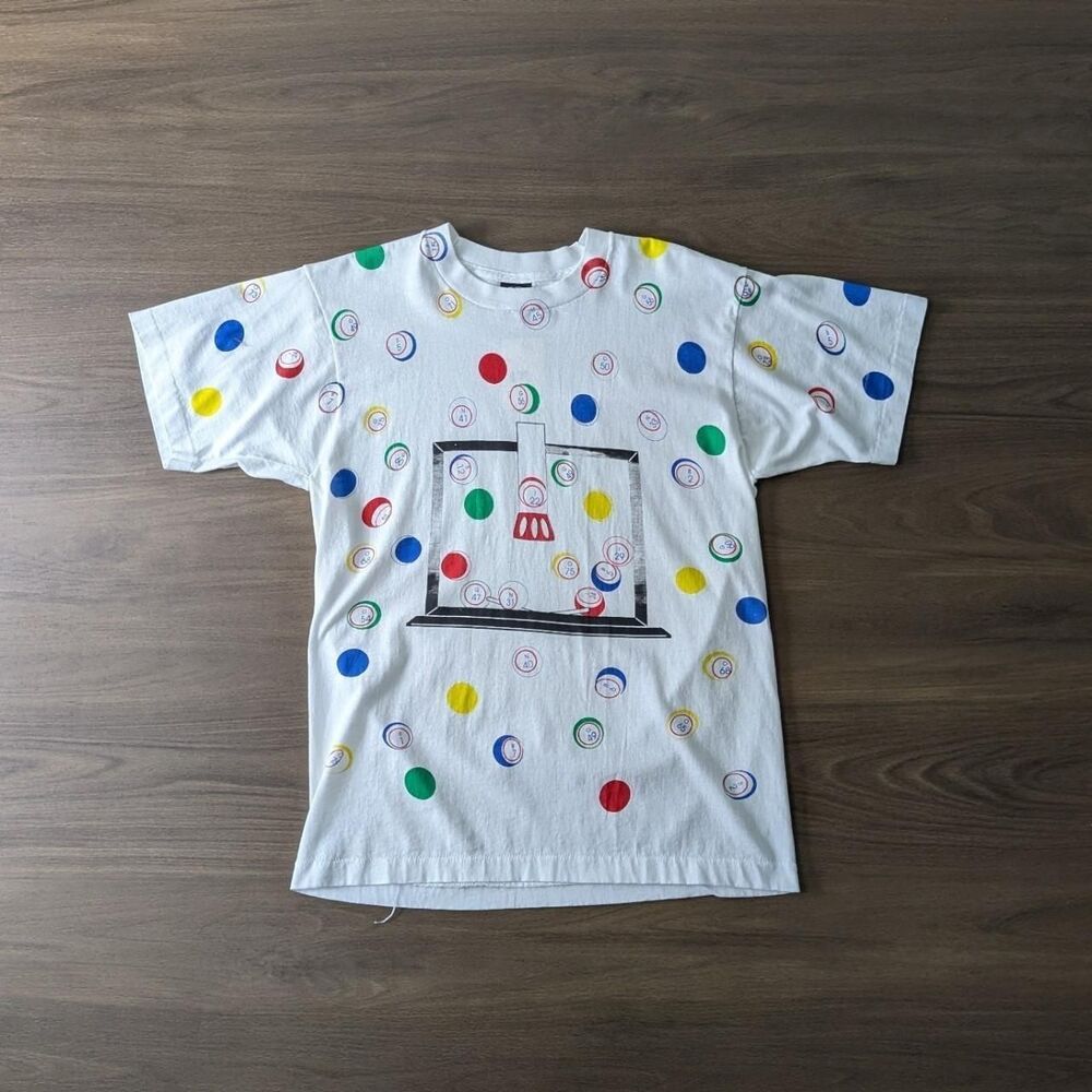 Vintage Bingo AOP 90s Tshirt Screen Stars White Tshirt Size Large